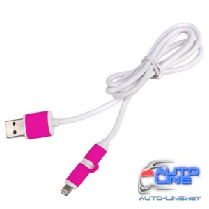 Кабель PULSO USB - Micro USB/Apple 1m pink (круглый) (CP-001P)